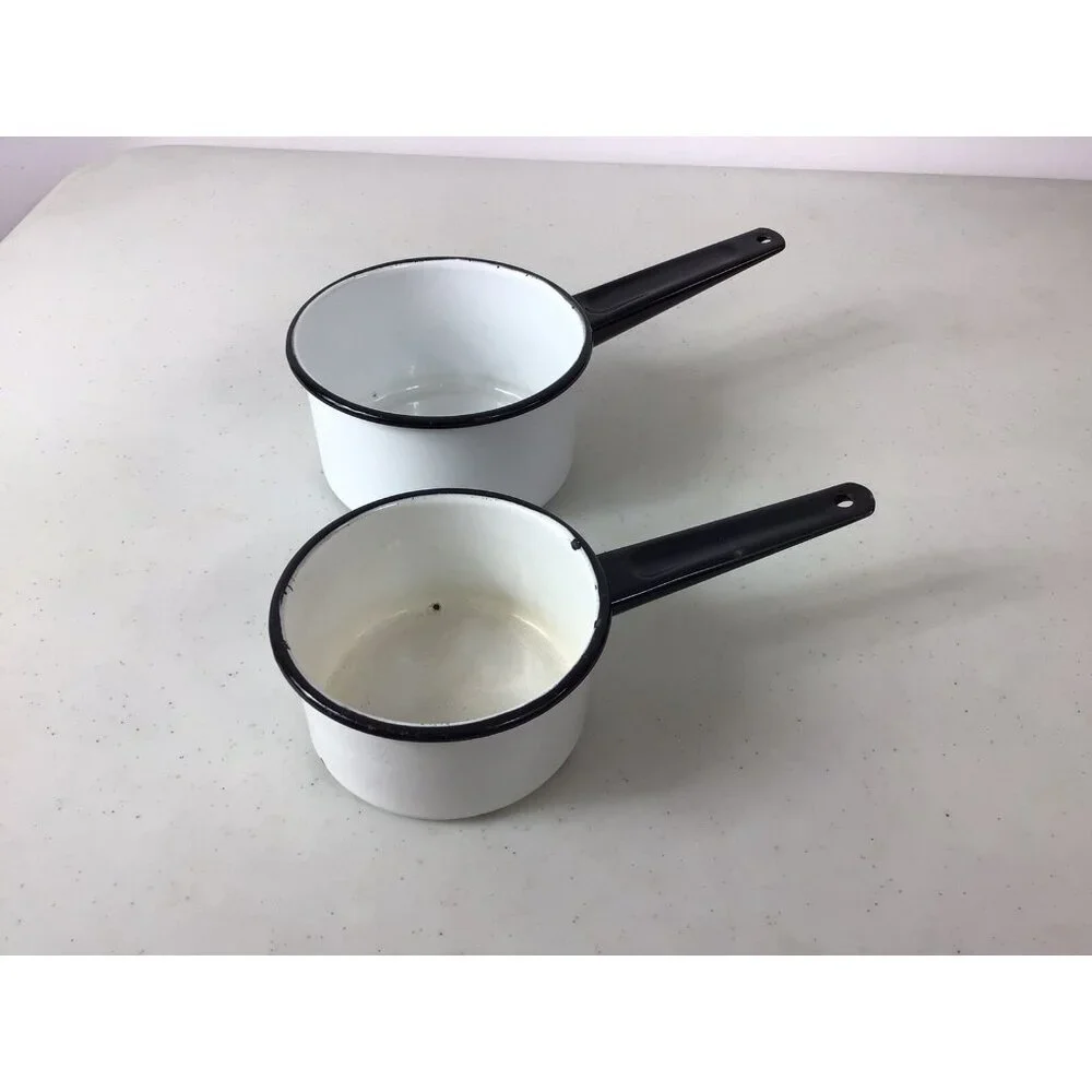 Vintage Enamel Pots Pans Cookware Set of 2